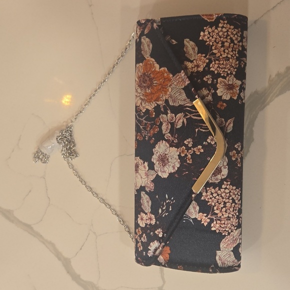 Floral Velvet Convertible Clutch Shoulder Evening Formal Black - Picture 2 of 5